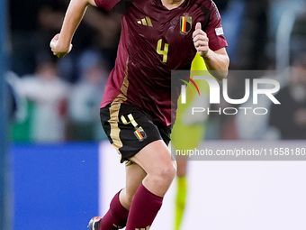 Wout Faes of Belgium during the UEFA Nations League 2024/25 League A Group A2 match between Italy and Belgium at Stadio Olimpico on October...