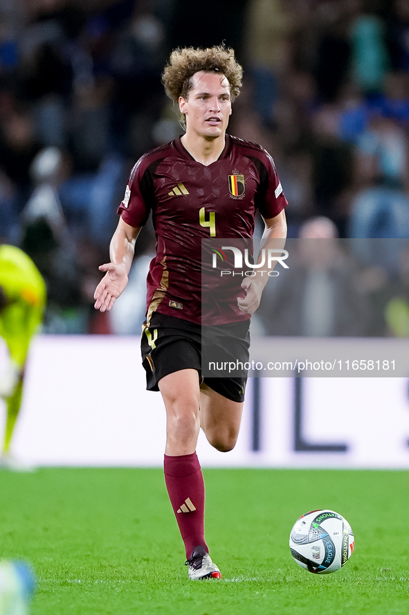 Wout Faes of Belgium during the UEFA Nations League 2024/25 League A Group A2 match between Italy and Belgium at Stadio Olimpico on October...