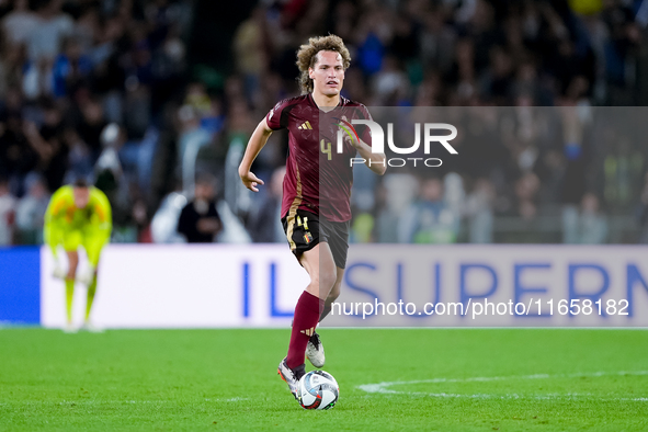 Wout Faes of Belgium during the UEFA Nations League 2024/25 League A Group A2 match between Italy and Belgium at Stadio Olimpico on October...