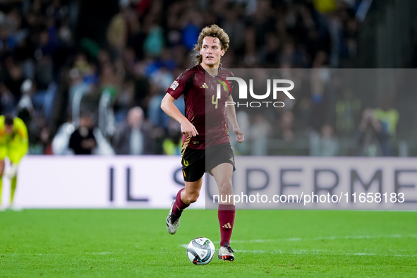 Wout Faes of Belgium during the UEFA Nations League 2024/25 League A Group A2 match between Italy and Belgium at Stadio Olimpico on October...