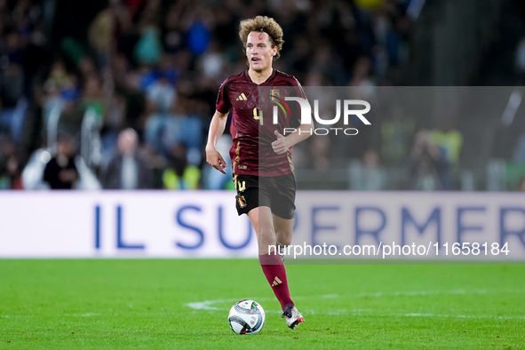 Wout Faes of Belgium during the UEFA Nations League 2024/25 League A Group A2 match between Italy and Belgium at Stadio Olimpico on October...