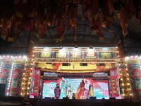 Chinese opera performers are on stage during the Vegetarian Festival at a Chinese shrine in Bangkok, Thailand, on October 7, 2024. The Veget...