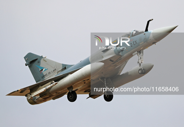 A Mirage 2000 aircraft of the French Air Force participates in the Tactical Leadership Programme in Albacete, Spain, on September 24, 2024. 