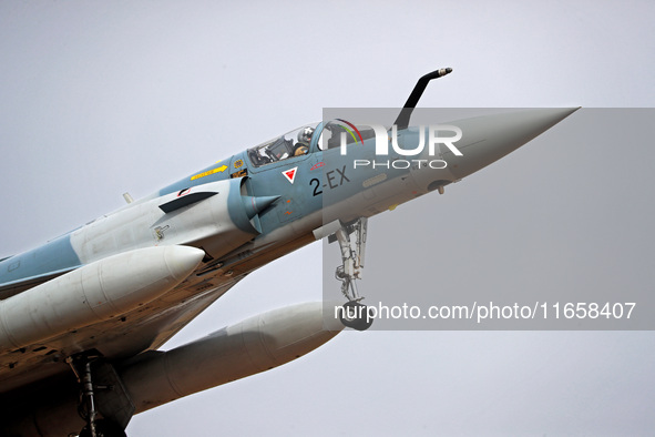 A Mirage 2000 aircraft of the French Air Force participates in the Tactical Leadership Programme in Albacete, Spain, on September 24, 2024. 