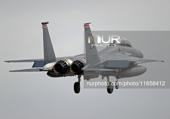 A McDonnell Douglas F-15 Eagle aircraft of the United States Air Force participates in the Tactical Leadership Programme in Albacete, Spain,...