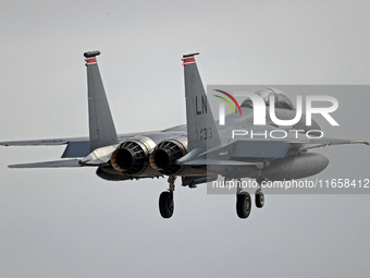 A McDonnell Douglas F-15 Eagle aircraft of the United States Air Force participates in the Tactical Leadership Programme in Albacete, Spain,...