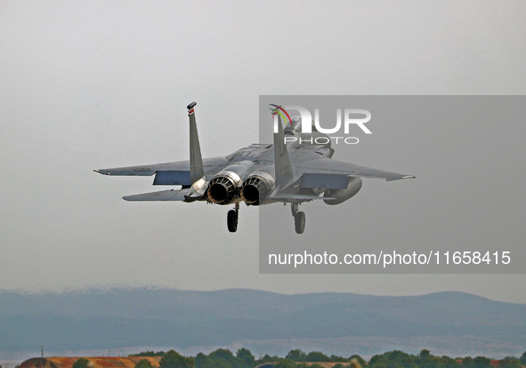 A McDonnell Douglas F-15 Eagle aircraft of the United States Air Force participates in the Tactical Leadership Programme in Albacete, Spain,...