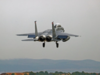 A McDonnell Douglas F-15 Eagle aircraft of the United States Air Force participates in the Tactical Leadership Programme in Albacete, Spain,...