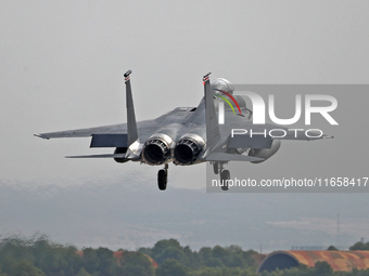 A McDonnell Douglas F-15 Eagle aircraft of the United States Air Force participates in the Tactical Leadership Programme in Albacete, Spain,...