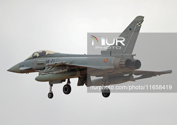 Eurofighter Typhoon EF2000 aircraft of the Spain Air Force participate in the Tactical Leadership Programme in Albacete, Spain, on September...