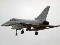 Eurofighter Typhoon EF2000 aircraft of the Spain Air Force participate in the Tactical Leadership Programme in Albacete, Spain, on September...