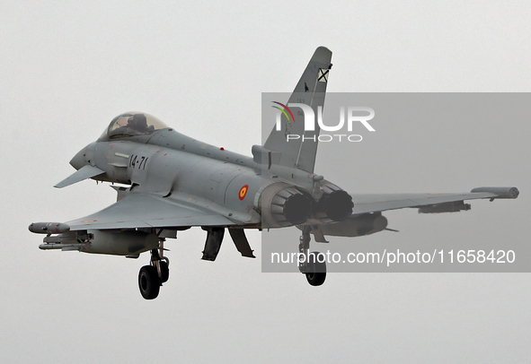 Eurofighter Typhoon EF2000 aircraft of the Spain Air Force participate in the Tactical Leadership Programme in Albacete, Spain, on September...