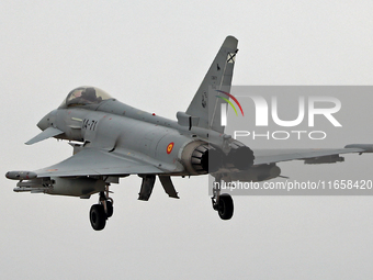 Eurofighter Typhoon EF2000 aircraft of the Spain Air Force participate in the Tactical Leadership Programme in Albacete, Spain, on September...