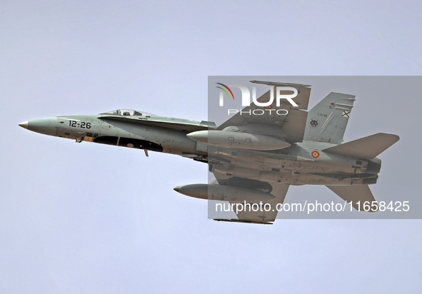 McDonnell Douglas F/A-18A Hornet aircraft of the Spain Air Force participate in the Tactical Leadership Programme in Albacete, Spain, on Sep...