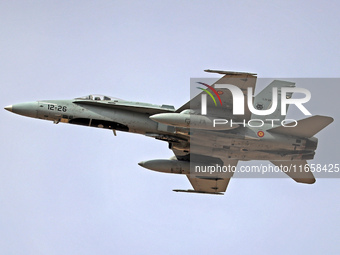 McDonnell Douglas F/A-18A Hornet aircraft of the Spain Air Force participate in the Tactical Leadership Programme in Albacete, Spain, on Sep...