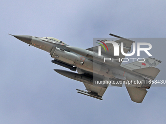 A General Dynamics F-16D Fighting Falcon aircraft of the Turkey Air Force participates in the Tactical Leadership Programme in Albacete, Spa...