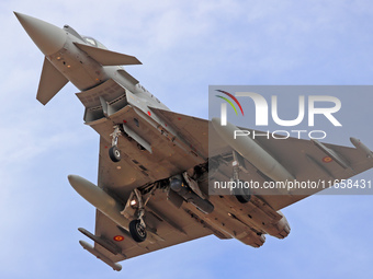 Eurofighter Typhoon EF2000 aircraft of the Spain Air Force participate in the Tactical Leadership Programme in Albacete, Spain, on September...