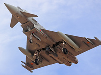 Eurofighter Typhoon EF2000 aircraft of the Spain Air Force participate in the Tactical Leadership Programme in Albacete, Spain, on September...