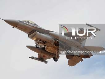 A General Dynamics F-16 Fighting Falcon of the Romanian Air Force participates in the Tactical Leadership Programme in Albacete, Spain, on S...