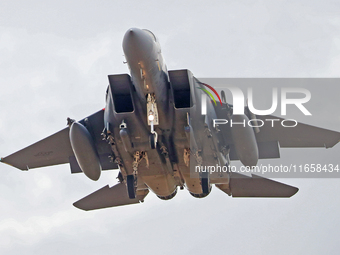 A McDonnell Douglas F-15 Eagle aircraft of the United States Air Force participates in the Tactical Leadership Programme in Albacete, Spain,...