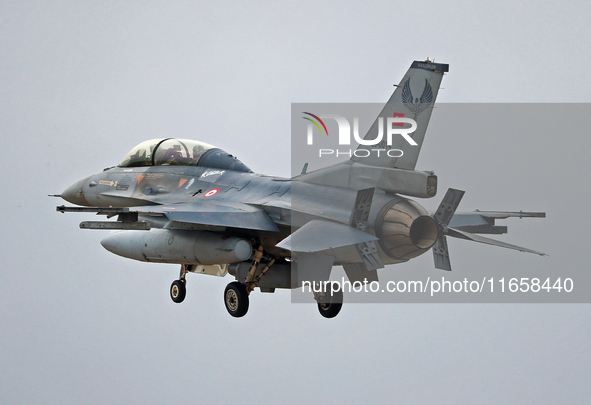 A General Dynamics F-16D Fighting Falcon aircraft of the Turkey Air Force participates in the Tactical Leadership Programme in Albacete, Spa...