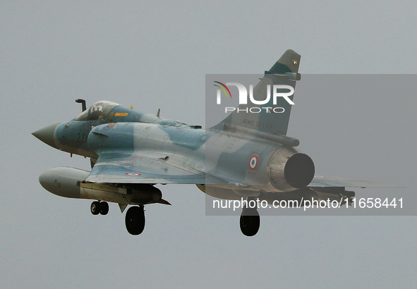 A Mirage 2000 aircraft of the French Air Force participates in the Tactical Leadership Programme in Albacete, Spain, on September 24, 2024. 