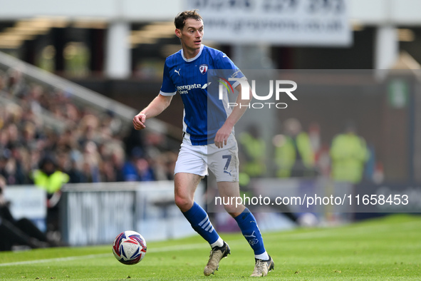 Liam Mandeville of Chesterfield looks for options during the Sky Bet League 2 match between Chesterfield and Notts County at the SMH Group S...