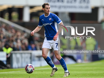 Liam Mandeville of Chesterfield looks for options during the Sky Bet League 2 match between Chesterfield and Notts County at the SMH Group S...