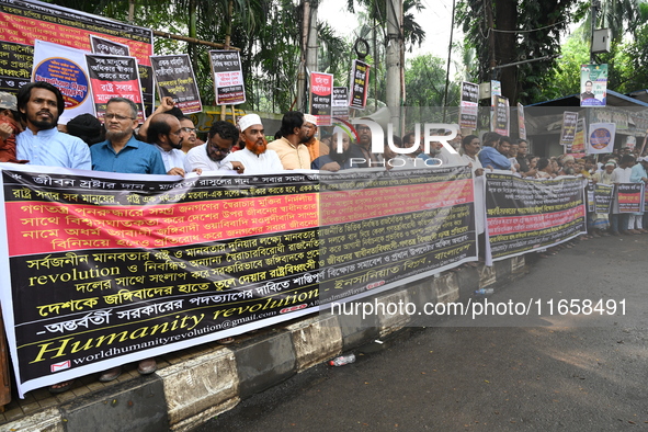 Activists from Humanity Revolution Bangladesh stage a protest rally in Dhaka, Bangladesh, on October 12, 2024, demanding the resignation of...