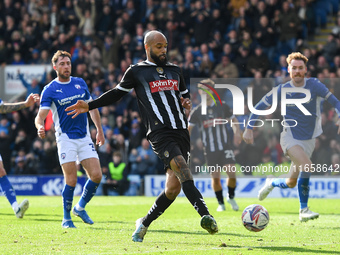 David McGoldrick of Notts County scores a goal to make it 2-2 during the Sky Bet League 2 match between Chesterfield and Notts County at the...