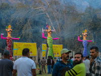 Effigies of the mythic demon king Ravana, his son Meghnath, and brother Kumbhkaran are pictured on the occasion of the Hindu festival of Dus...