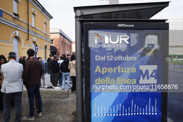 A moment occurs during the inauguration of the entire section of the Metropolitana M4 Blu Line from San Cristoforo to Linate in Milan, Italy...