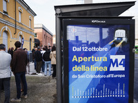 A moment occurs during the inauguration of the entire section of the Metropolitana M4 Blu Line from San Cristoforo to Linate in Milan, Italy...