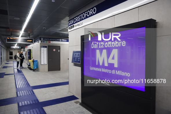 A moment occurs during the inauguration of the entire section of the Metropolitana M4 Blu Line from San Cristoforo to Linate in Milan, Italy...