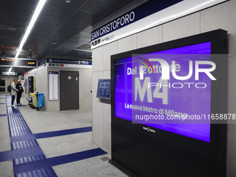 A moment occurs during the inauguration of the entire section of the Metropolitana M4 Blu Line from San Cristoforo to Linate in Milan, Italy...