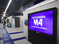 A moment occurs during the inauguration of the entire section of the Metropolitana M4 Blu Line from San Cristoforo to Linate in Milan, Italy...