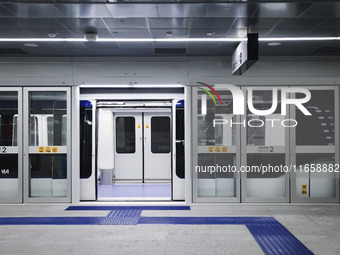 A moment occurs during the inauguration of the entire section of the Metropolitana M4 Blu Line from San Cristoforo to Linate in Milan, Italy...