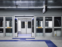 A moment occurs during the inauguration of the entire section of the Metropolitana M4 Blu Line from San Cristoforo to Linate in Milan, Italy...