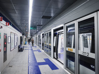 A moment occurs during the inauguration of the entire section of the Metropolitana M4 Blu Line from San Cristoforo to Linate in Milan, Italy...