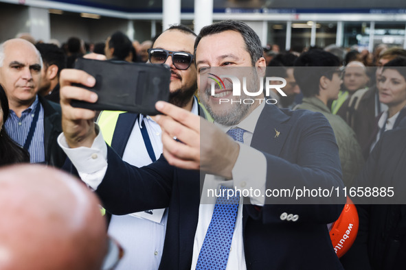 Matteo Salvini attends the inauguration during the opening of the entire section of the Metropolitana M4 Blu Line from San Cristoforo to Lin...