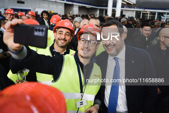 Matteo Salvini attends the inauguration during the opening of the entire section of the Metropolitana M4 Blu Line from San Cristoforo to Lin...