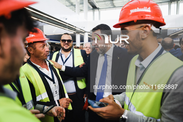 Matteo Salvini attends the inauguration during the opening of the entire section of the Metropolitana M4 Blu Line from San Cristoforo to Lin...