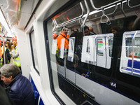 A moment occurs during the inauguration of the entire section of the Metropolitana M4 Blu Line from San Cristoforo to Linate in Milan, Italy...