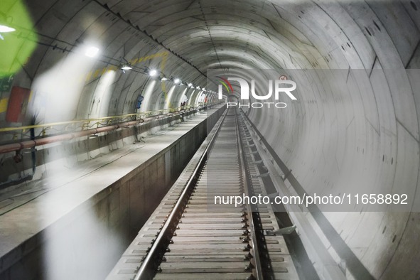 A moment occurs during the inauguration of the entire section of the Metropolitana M4 Blu Line from San Cristoforo to Linate in Milan, Italy...