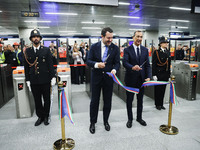 Matteo Salvini and Giuseppe Sala attend the inauguration during the opening of the entire section of the Metropolitana M4 Blu Line from San...