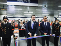 Matteo Salvini and Giuseppe Sala attend the inauguration during the opening of the entire section of the Metropolitana M4 Blu Line from San...