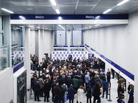 A moment occurs during the inauguration of the entire section of the Metropolitana M4 Blu Line from San Cristoforo to Linate in Milan, Italy...