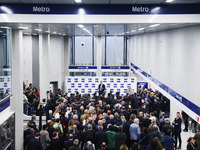 A moment occurs during the inauguration of the entire section of the Metropolitana M4 Blu Line from San Cristoforo to Linate in Milan, Italy...