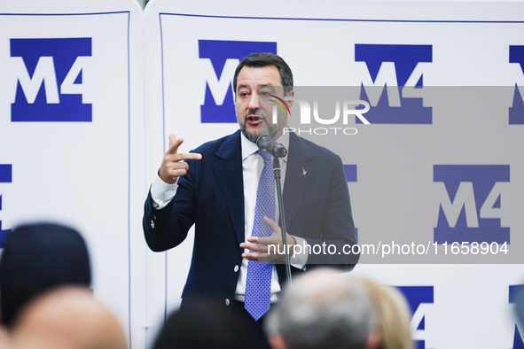 Matteo Salvini attends the inauguration during the opening of the entire section of the Metropolitana M4 Blu Line from San Cristoforo to Lin...