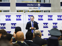 Matteo Salvini attends the inauguration during the opening of the entire section of the Metropolitana M4 Blu Line from San Cristoforo to Lin...